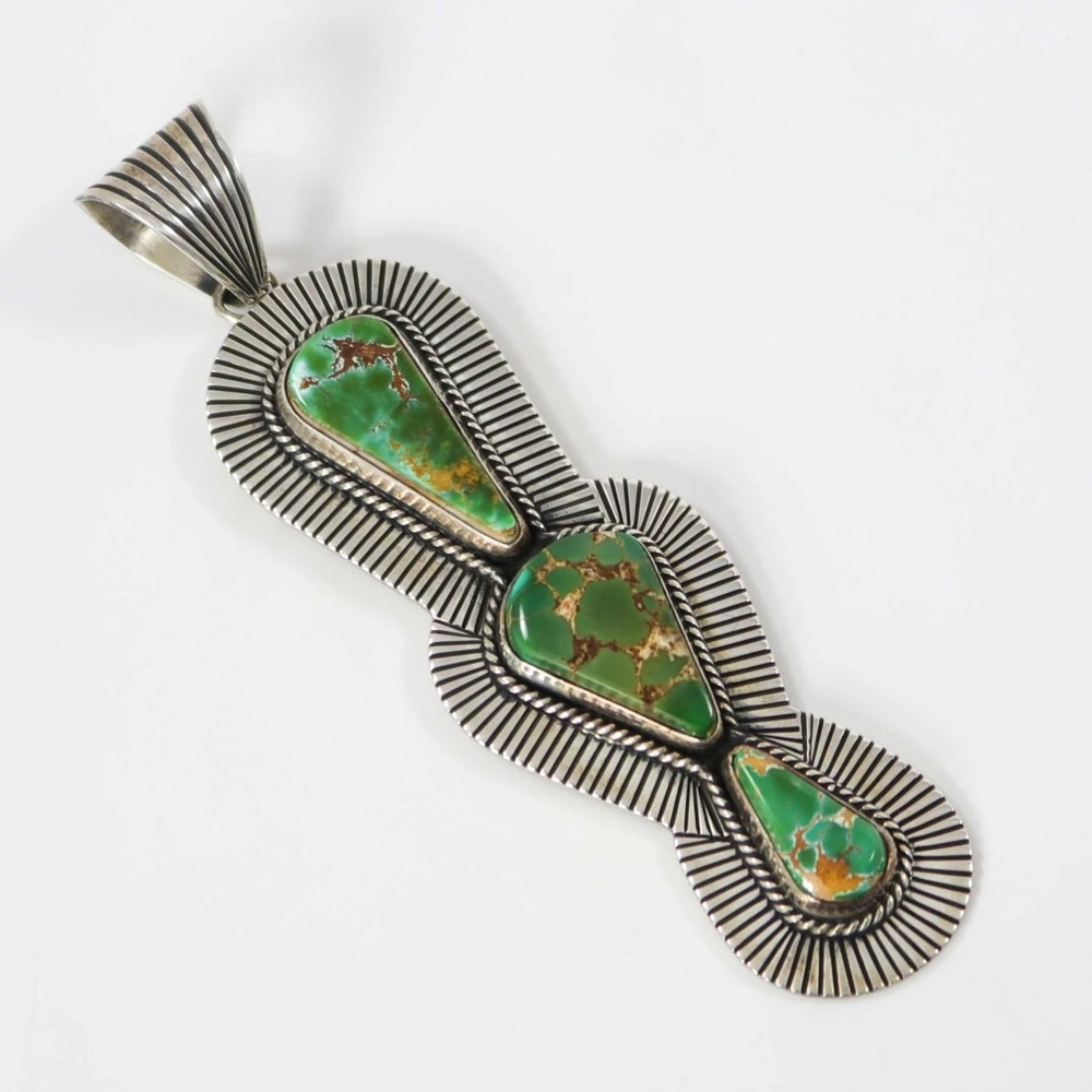 Albert Jake Navajo Native American Sterling Silver & Turquoise Pendant 3.75”